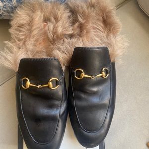 Gucci Princetown Fur-Lined Leather Slipper